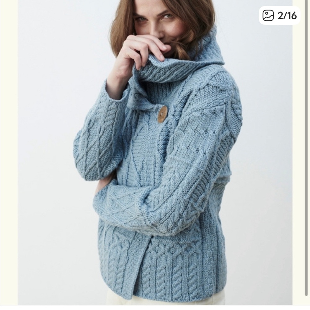 ARAN MOR Merino Wool Cardigan sweater Size XS gray